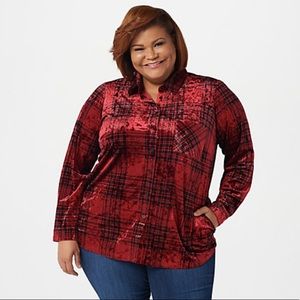 QVC Belle by Kim Gravel Plaid Holiday Blouse. 3x NWOT. Never Worn.